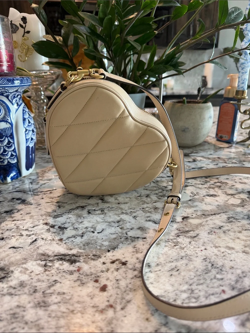 Coach Cream Quilted Heart Crossbody Bag